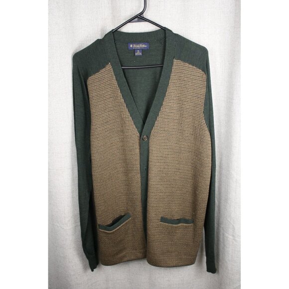 Brooks Brothers Other - Brooks Brothers Men's 100 % Merino Wool Olive / Brown Hounds Tooth Cardigan/Swea